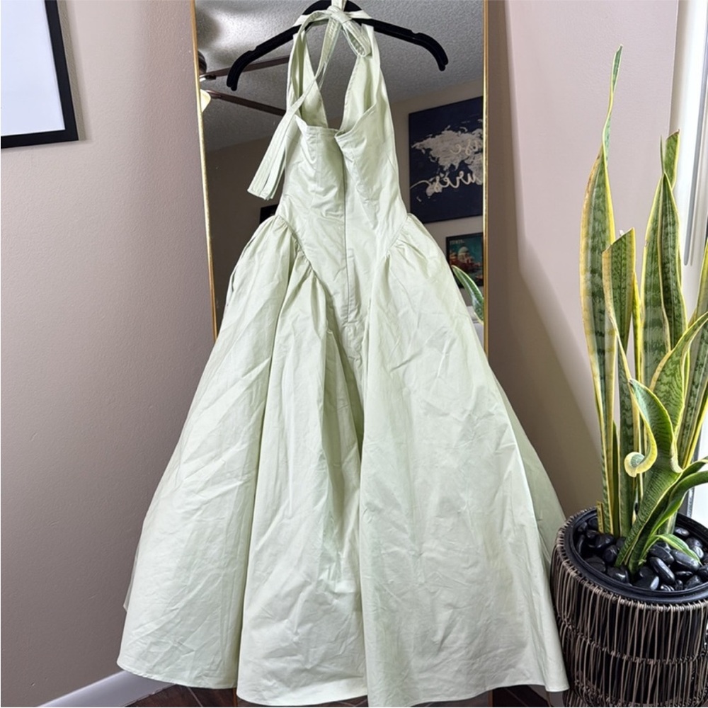 House of CB 'Marilyn' Pistachio Cotton Halter Midi Sundress NWOT - Picture 4 of 4